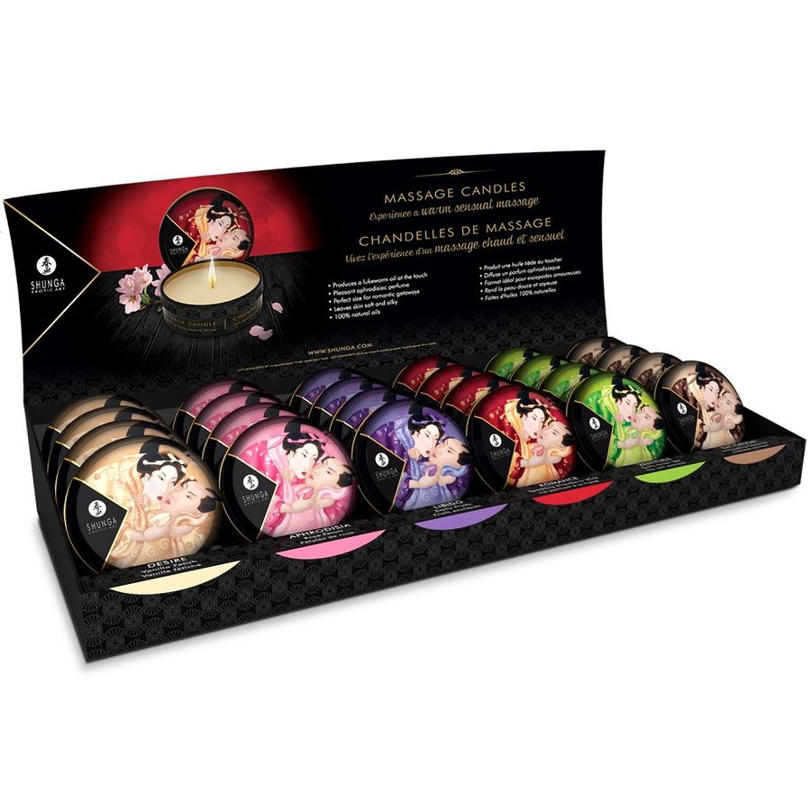 SHUNGA - MINI CARESS BY CANDLELIGHT ESPOSITORE CANDELE DA MASSAGGIO 24 UNITÀ – Kit per massaggi