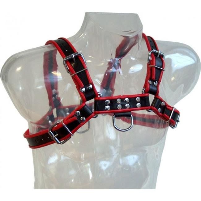 LEATHER BODY - CATENA HARNESS III NERO / ROSSO – Imbracature da uomo