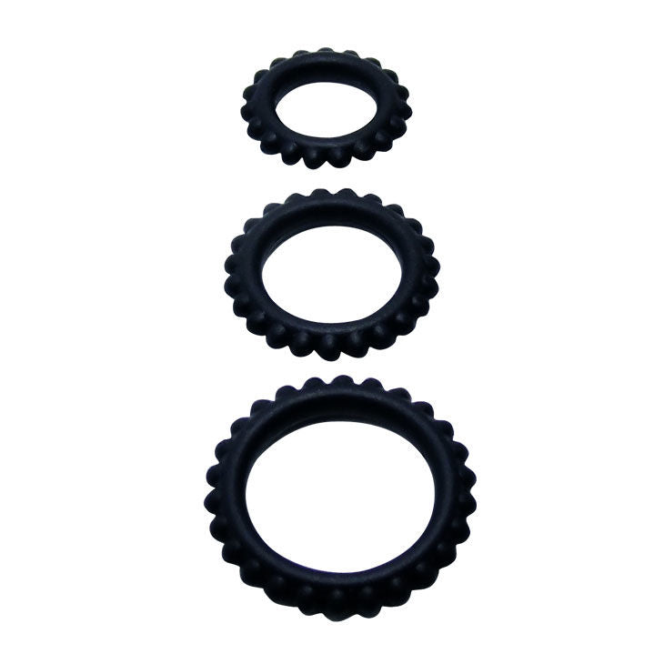 BAILE - TITAN SET 3 PZ ANELLI PER IL CAZZO NERO 2.8 + 2.4 + 1.9 CM – Cockring senza vibrazione – foto 3