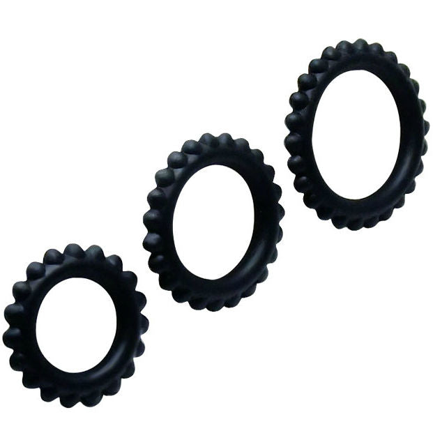 BAILE - TITAN SET 3 PZ ANELLI PER IL CAZZO NERO 2.8 + 2.4 + 1.9 CM – Cockring senza vibrazione