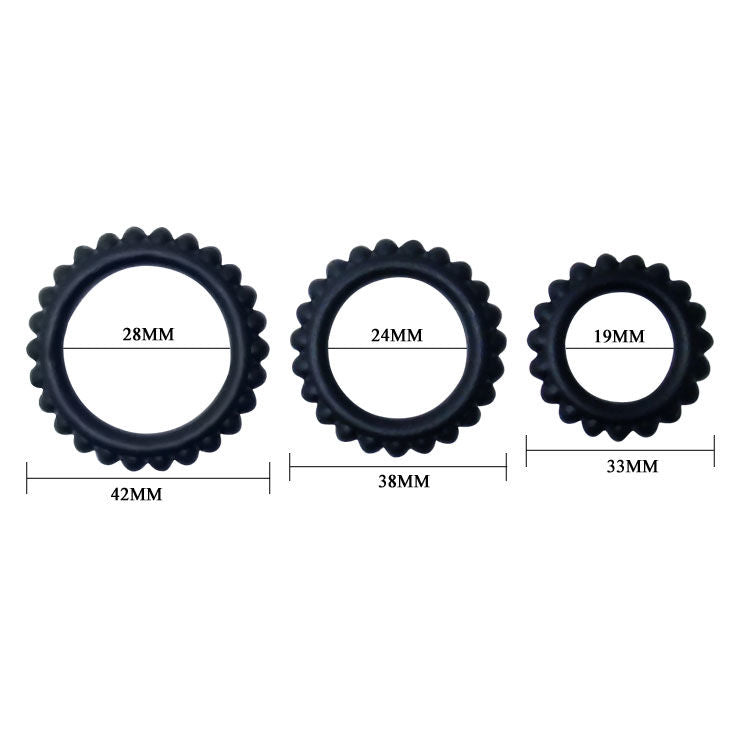 BAILE - TITAN SET 3 PZ ANELLI PER IL CAZZO NERO 2.8 + 2.4 + 1.9 CM – Cockring senza vibrazione – foto 4