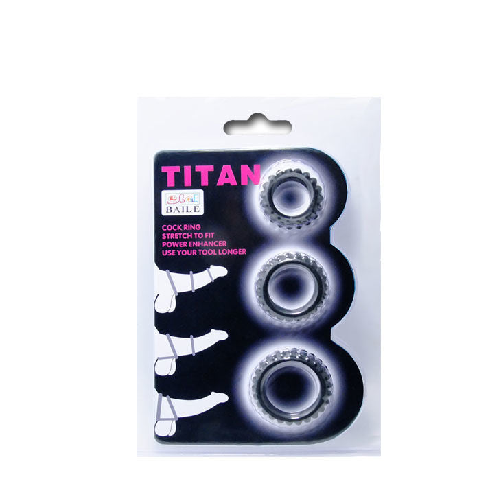 BAILE - TITAN SET 3 PZ ANELLI PER IL CAZZO NERO 2.8 + 2.4 + 1.9 CM – Cockring senza vibrazione – foto 5