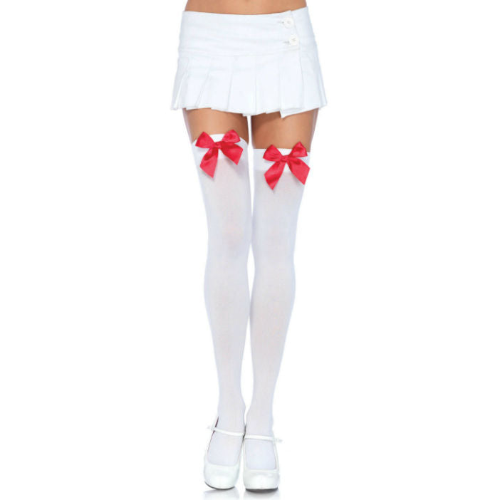 LEG AVENUE - CALZAMAGLIA IN NYLON CON FIOCCO BIANCO/ROSSO – Calzini