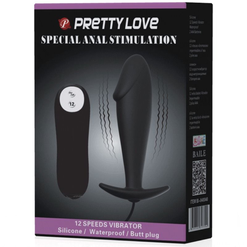 PRETTY LOVE - PLUG ANALE IN SILICONE FORMA DEL PENE E 12 MODALIT DI VIBRAZIONE NERO – Vibratori anali – foto 7