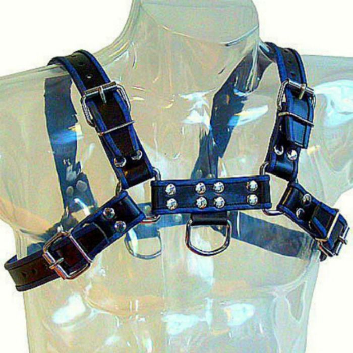 LEATHER BODY - IMBRACATURA IN PELLE BLU E NERA PER BULLDOG – Imbracature da uomo – foto 2