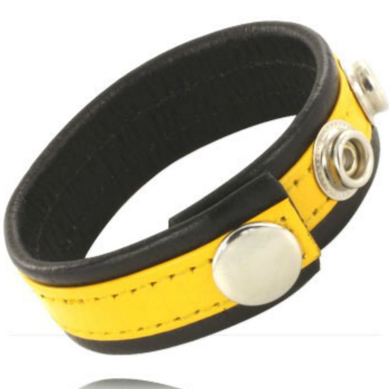 LEATHER BODY - CINTURINO IN PELLE REGOLABILE PENE GIALLO-NERO – Cockring senza vibrazione