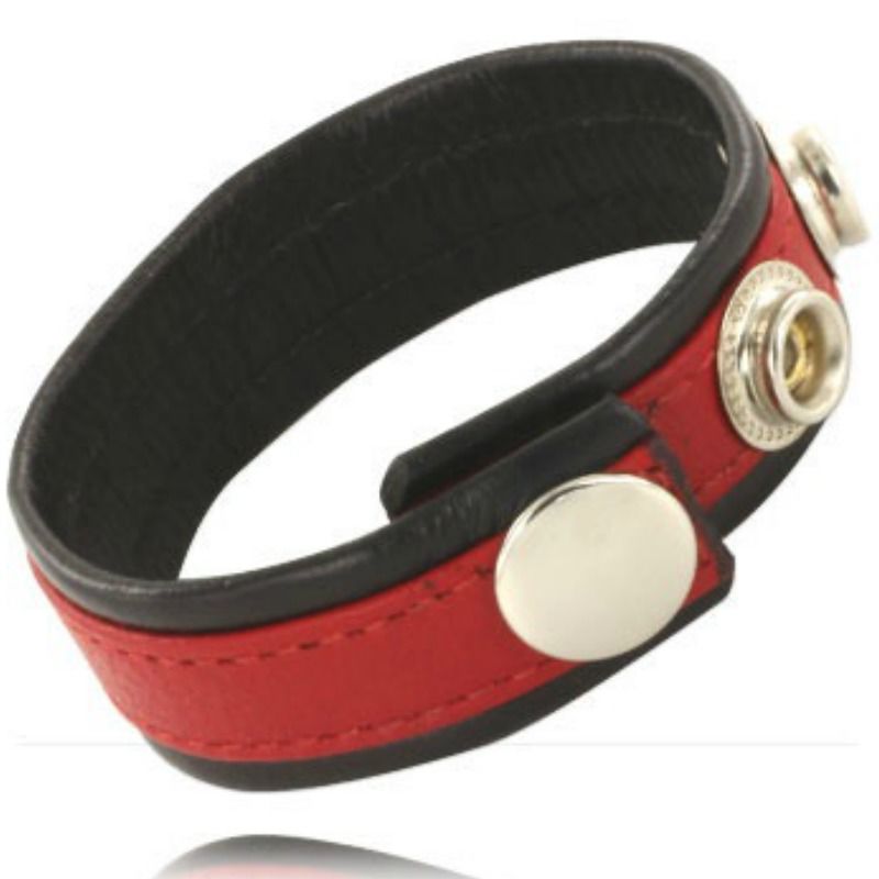 LEATHER BODY - CINTURINO IN PELLE REGOLABILE PER PENE ROSSO-NERO – Cockring senza vibrazione
