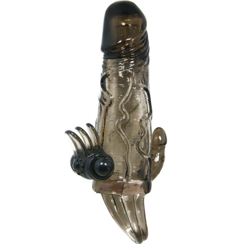 BAILE - COPRI PENE BRAVE MAN CON CLIT E STIMOLAZIONE ANALE DOPPIO BULLET NERO 16.5 CM – Copri pene con estensione – foto 2