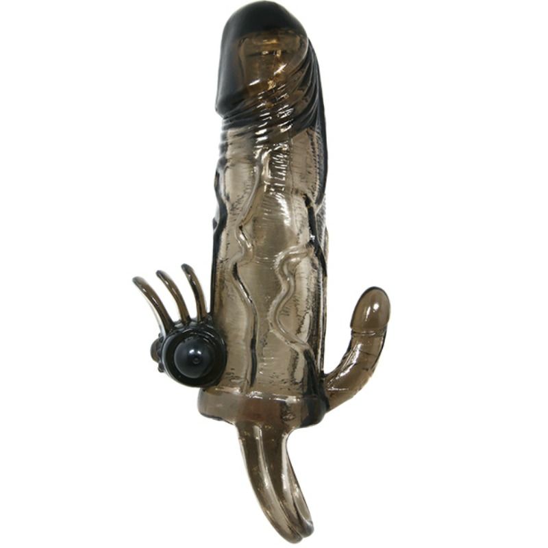 BAILE - COPRI PENE BRAVE MAN CON CLIT E STIMOLAZIONE ANALE DOPPIO BULLET NERO 16.5 CM – Copri pene con estensione – foto 4