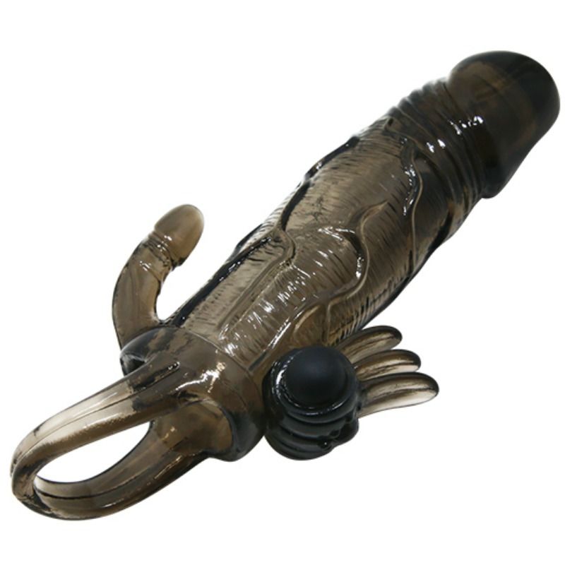 BAILE - COPRI PENE BRAVE MAN CON CLIT E STIMOLAZIONE ANALE DOPPIO BULLET NERO 16.5 CM – Copri pene con estensione – foto 6