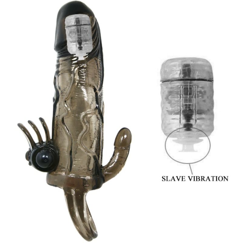 BAILE - COPRI PENE BRAVE MAN CON CLIT E STIMOLAZIONE ANALE DOPPIO BULLET NERO 16.5 CM – Copri pene con estensione