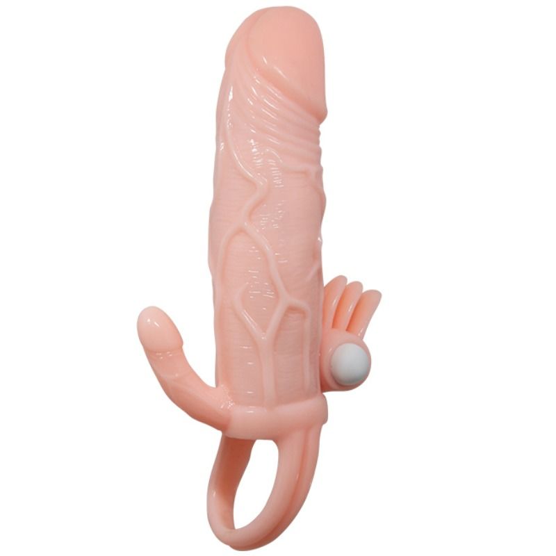 BAILE - COPERTURA PENE UOMO CORAGGIOSO CON CLITITO E CARNE PER STIMOLAZIONE ANALE 16.5 CM – Copri pene con estensione – foto 5