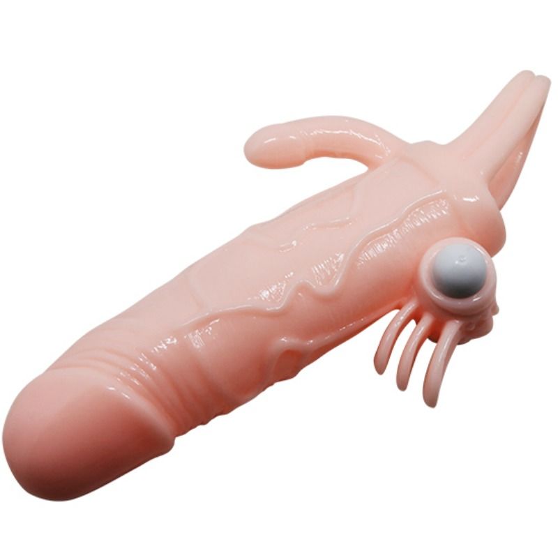 BAILE - COPERTURA PENE UOMO CORAGGIOSO CON CLITITO E CARNE PER STIMOLAZIONE ANALE 16.5 CM – Copri pene con estensione – foto 7
