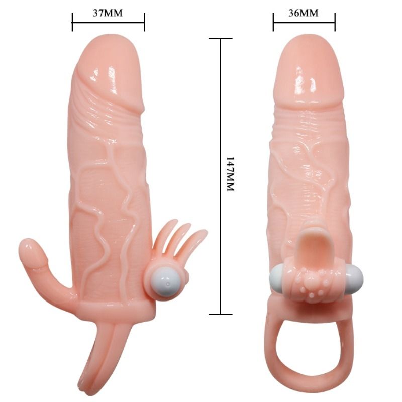 BAILE - COPERTURA PENE UOMO CORAGGIOSO CON CLITITO E CARNE PER STIMOLAZIONE ANALE 16.5 CM – Copri pene con estensione – foto 9