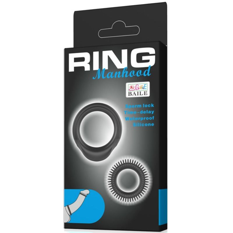 BAILE - KIT 2 ANELLI IN SILICONE RING MANHOOD – Cockring senza vibrazione – foto 6