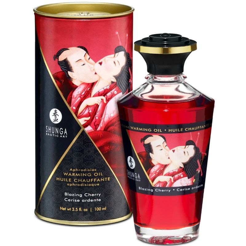 SHUNGA - OLIO DA MASSAGGIO EFFETTO CALORE SAPORE INTENSO DI CILIEGIA 100 ML – Con effetto termico