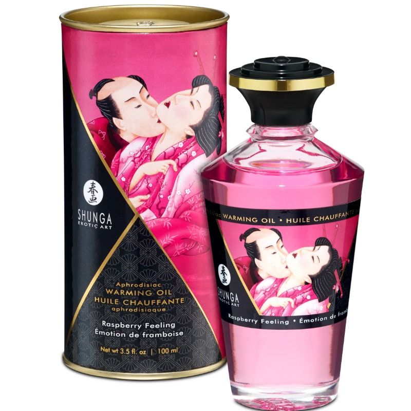 SHUNGA - OLIO DA MASSAGGIO EFFETTO CALORE SAPORE INTENSO DI LAMPONE 100 ML – Con effetto termico