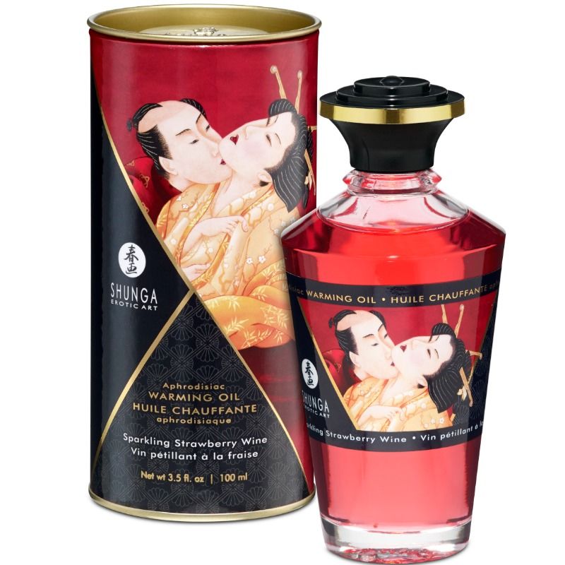 SHUNGA - OLIO DA MASSAGGIO EFFETTO CALORE FRAGOLE E CAVA 100 ML – Con effetto termico