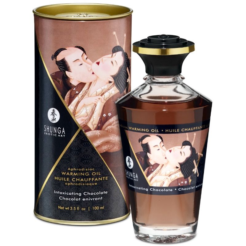 SHUNGA - OLIO DA MASSAGGIO CON EFFETTO CALORE GUSTO INTENSO DI CIOCCOLATO 100 ML – Con effetto termico