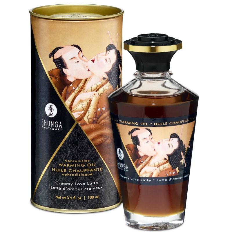 SHUNGA - OLIO DA MASSAGGIO EFFETTO CALORE GUSTO CREAMY LOVE LATTE 100 ML – Con effetto termico