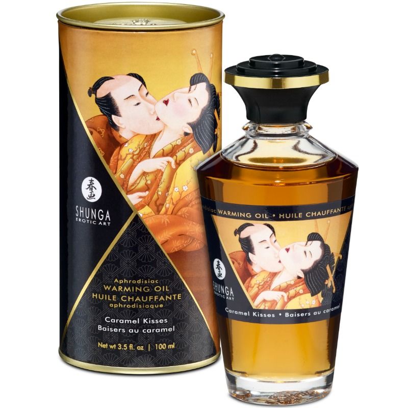 SHUNGA - OLIO DA MASSAGGIO CON EFFETTO CALORE SAPORE CARAMELLO 100 ML – Con effetto termico