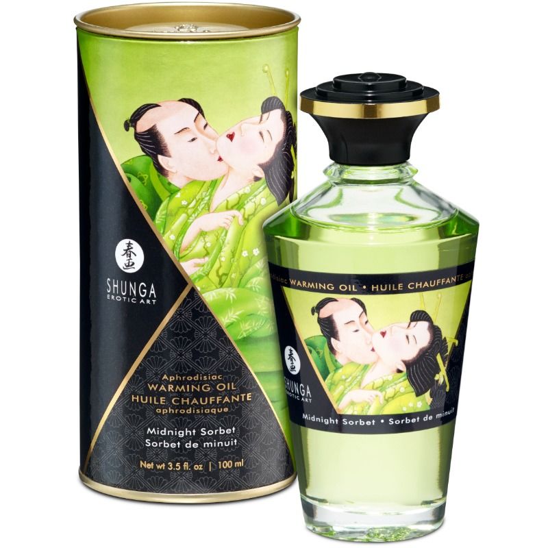 SHUNGA - OLIO DA MASSAGGIO CON EFFETTO CALORE GUSTO SORBETTO DI MEZZANOTTE 100 ML – Con effetto termico