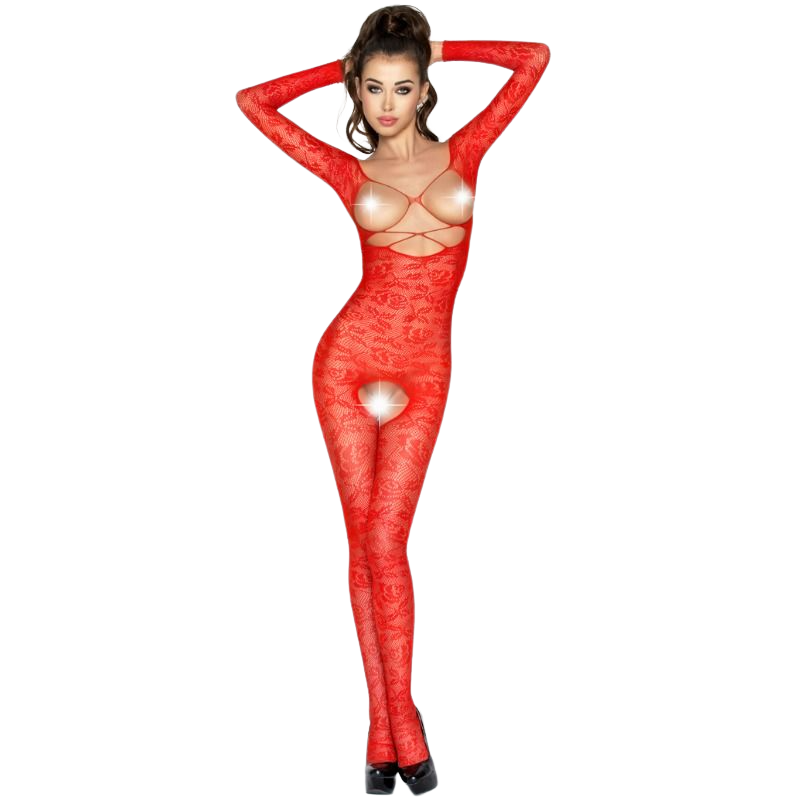 PASSION - WOMAN BS031 BODYSTOCKING ROSSO TAGLIA UNICA – Bodystocking
