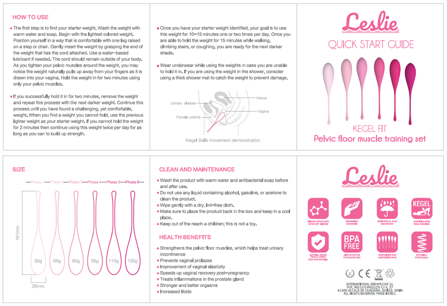 LESLIE - SET PER ALLENAMENTO MUSCOLI PELVICI  KEGEL FIT 6 PEZZI – Sfere di silicone – foto 15