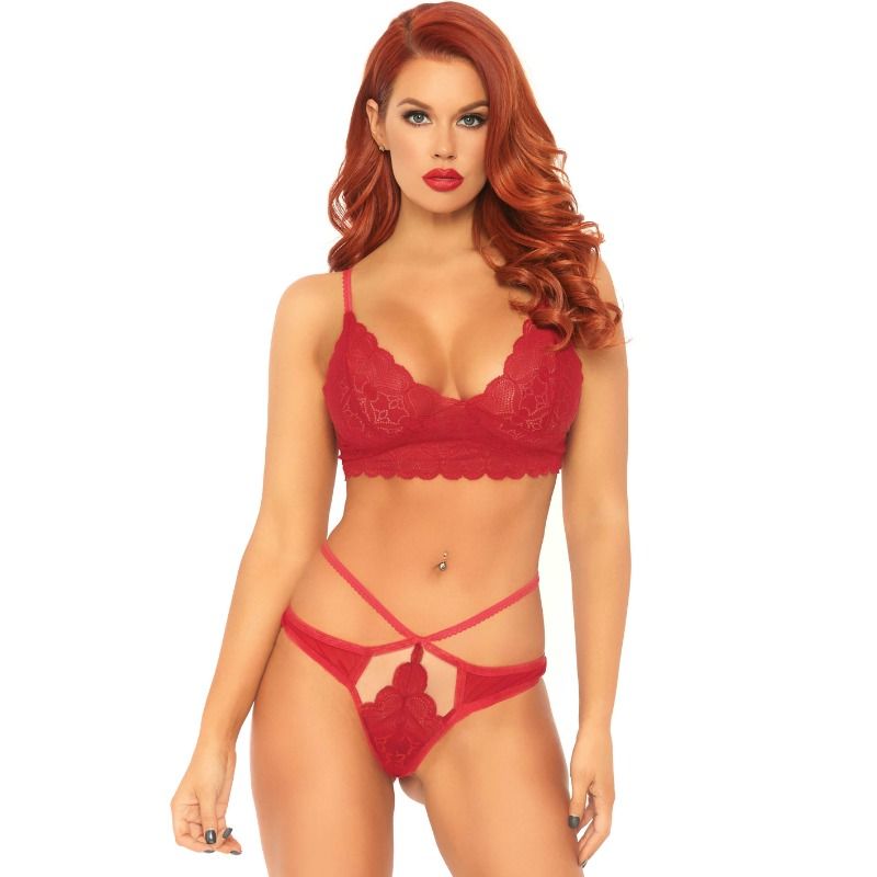 LEG AVENUE - SET 2 PEZZI BRALETTE E PERIZOMA IN PIZZO M/L – Reggiseno e slip