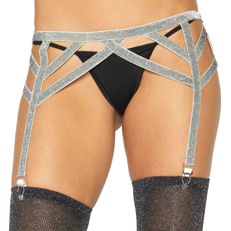 LEG AVENUE - CINTURA ELASTICA IN LUREX ARGENTO TAGLIA UNICA – Giarrettiere