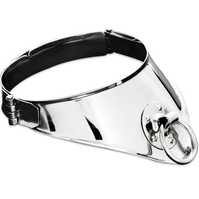 METAL HARD - COLLARE DI CONTENIMENTO RIGIDO IN METALLO CON ANELLO E LUCCHETTO 12,5 CM – Collane