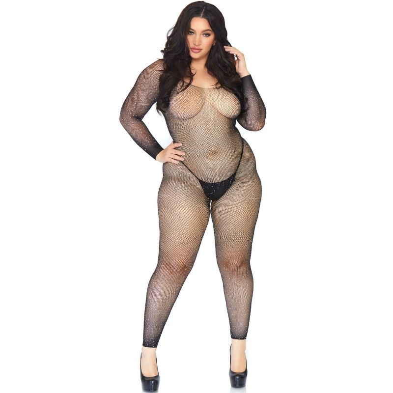 LEG AVENUE - CALZA BODY A RETE CRISTALLIZZATA 1X-2X – Bodystocking