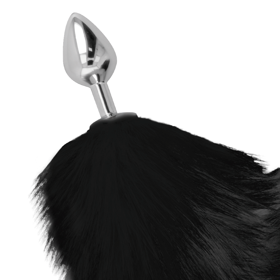 DARKNESS - PLUG ANALE ARGENTO 8 CM CON CODA NERA – Tappi anali – foto 3
