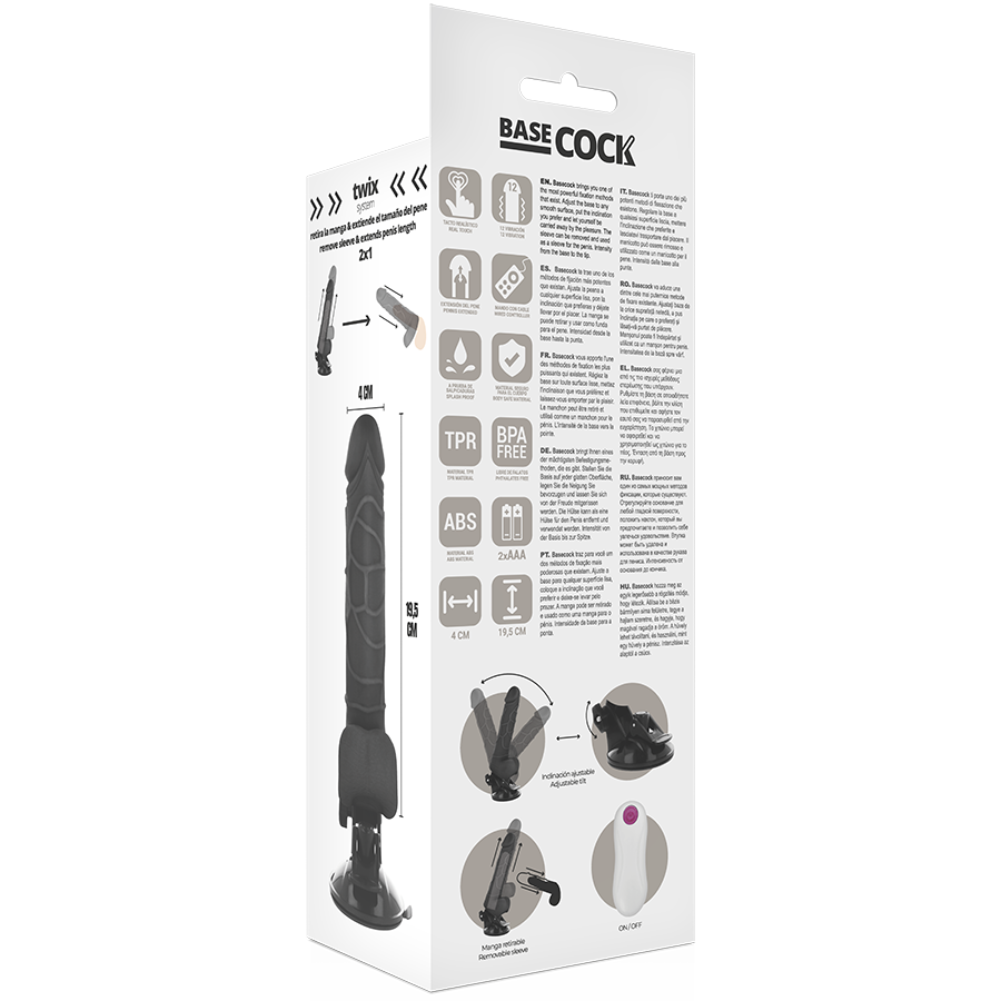 BASECOCK - VIBRATORE REALISTICO TELECOMANDO NERO CON TESTICOLI 19.5 CM -O- 4 CM – Telecomando – foto 5