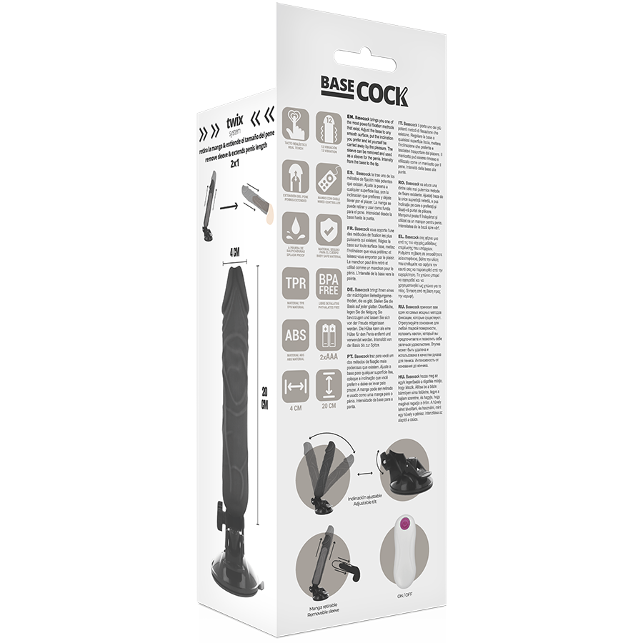BASECOCK - VIBRATORE REALISTICO TELECOMANDO NERO 20 CM -O- 4 CM – Telecomando – foto 5