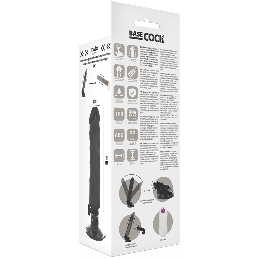 BASECOCK - VIBRATORE REALISTICO TELECOMANDO NERO 21 CM -O- 4 CM – Telecomando – foto 4