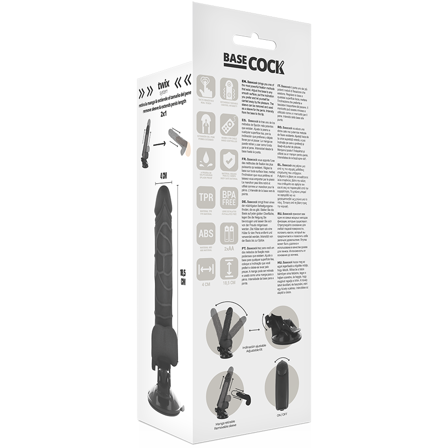BASECOCK - VIBRATORE REALISTICO TELECOMANDO NERO 18.5 CM -O- 4CM – Telecomando – foto 5