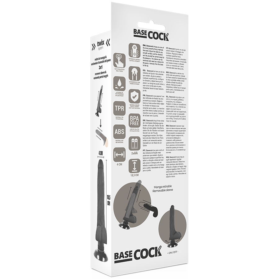 BASECOCK - VIBRATORE REALISTICO BASECOCK 2-1 NERO 18.5 CM -O- 4 CM – Vibratori realistici – foto 6