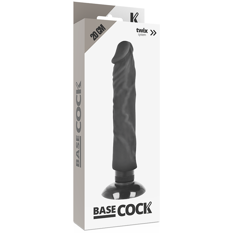 BASECOCK - VIBRATORE REALISTICO 2-1 NERO 20 CM -O- 4 CM – Vibratori realistici – foto 5