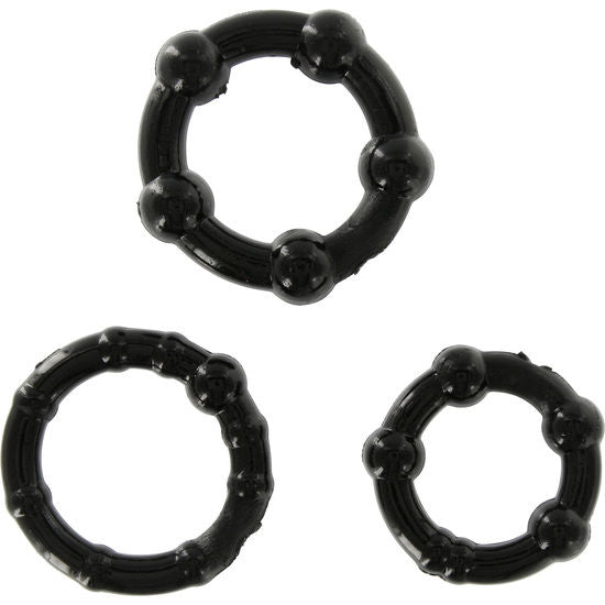 SEVEN CREATIONS - SET DI TRE ANELLI PER PENE NERI – Cockring senza vibrazione