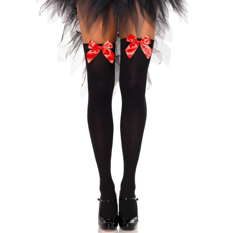 LEG AVENUE - CALZAMAGLIA IN NYLON NERO CON FIOCCO ROSSO TAGLIA UNICA – Calzini