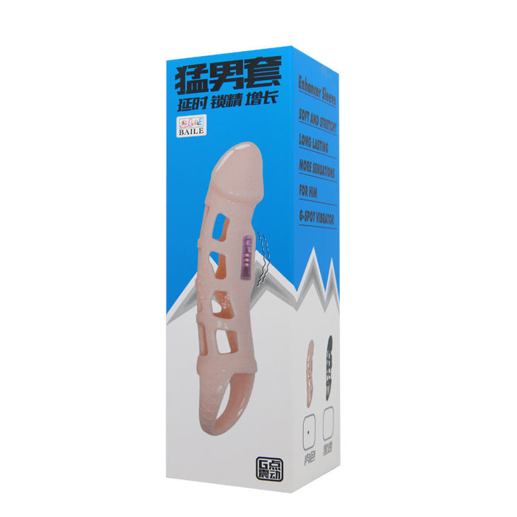 BAILE - COPERTURA ESTENSORE PENE CON VIBRAZIONE E CINTURINO NATURALE 13.5 CM – Copri pene con estensione – foto 7