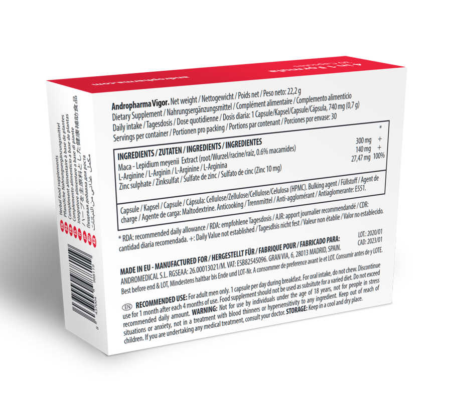 Andropharma Vigor – Integratore alimentare a base di erbe per la libido maschile – Capsule – foto 2