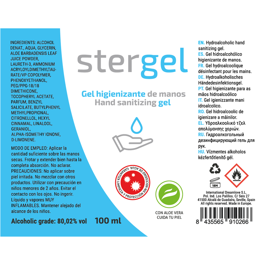STERGEL - GEL IGIENIZZANTE MANI IDROALCOLICO ALOE VERA 100ML – Pulizia intima – foto 3