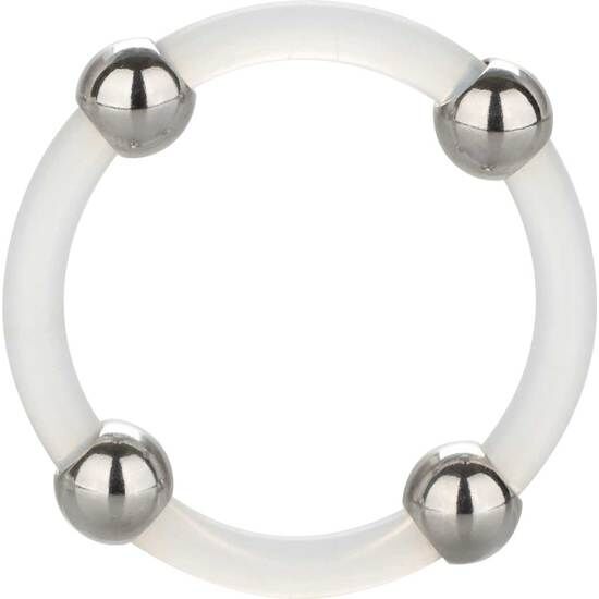 CALEXOTICS - ANELLO IN SILICONE CON PERLINE IN ACCIAIO L – Cockring senza vibrazione