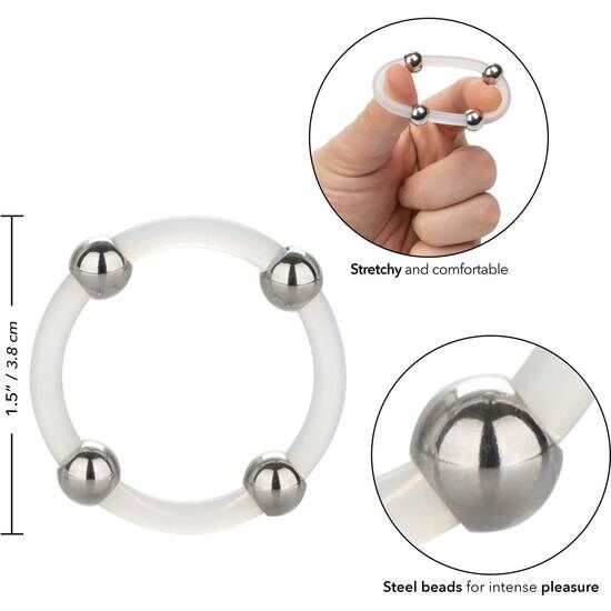 CALEXOTICS - ANELLO IN SILICONE CON PERLINE IN ACCIAIO L – Cockring senza vibrazione – foto 2