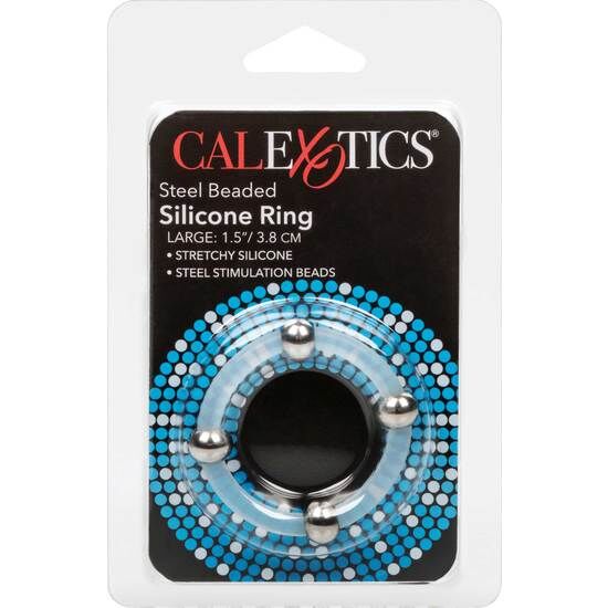 CALEXOTICS - ANELLO IN SILICONE CON PERLINE IN ACCIAIO L – Cockring senza vibrazione – foto 3