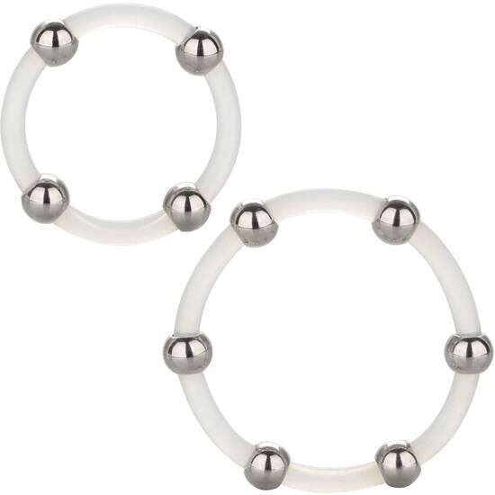 CALEXOTICS - SET DI ANELLI IN SILICONE CON PERLINE IN ACCIAIO – Cockring senza vibrazione