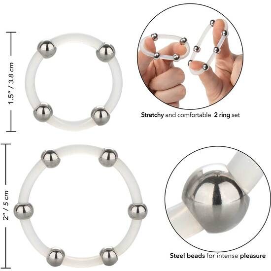 CALEXOTICS - SET DI ANELLI IN SILICONE CON PERLINE IN ACCIAIO – Cockring senza vibrazione – foto 4