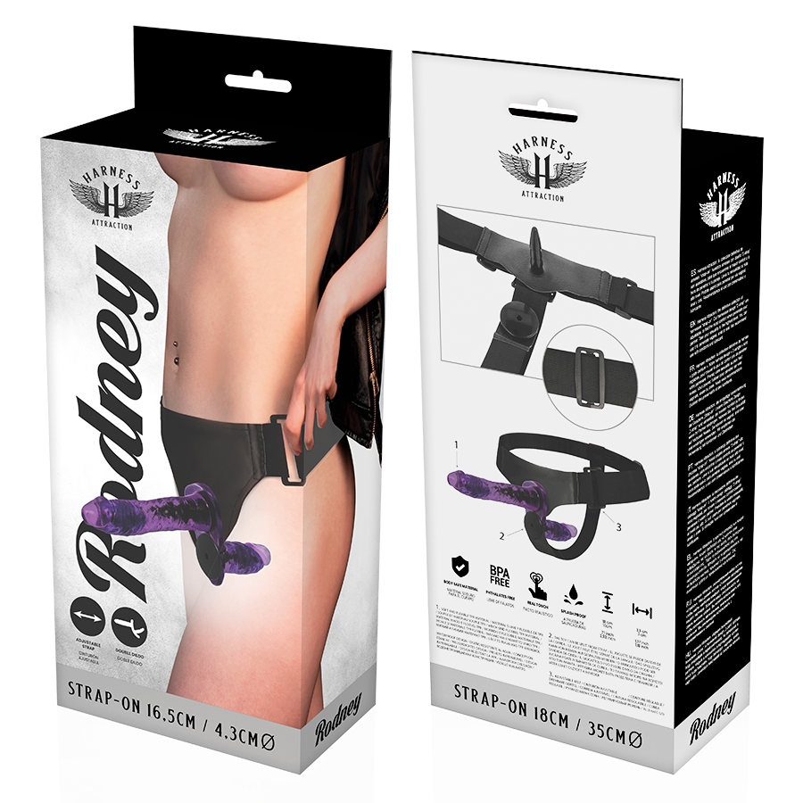 HARNESS ATTRACTION - RODNEY DOPPIA PENETRAZIONE VIBRATORE 18 CM -O- 3.5 CM – Doppie imbracature – foto 6